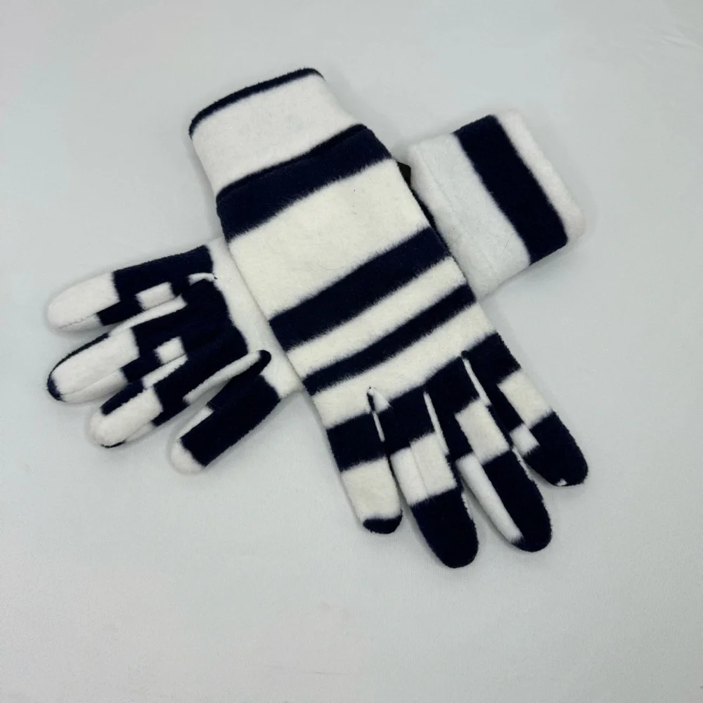 Lands’ End Womens Small Navy and White Striped Fleece Gloves